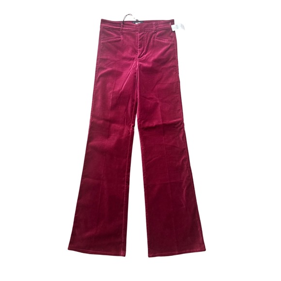 PAIGE Pants - Anthropologie Paige high rise flair Velvet Trouser Pants Berry Jam Wine 26 NEW